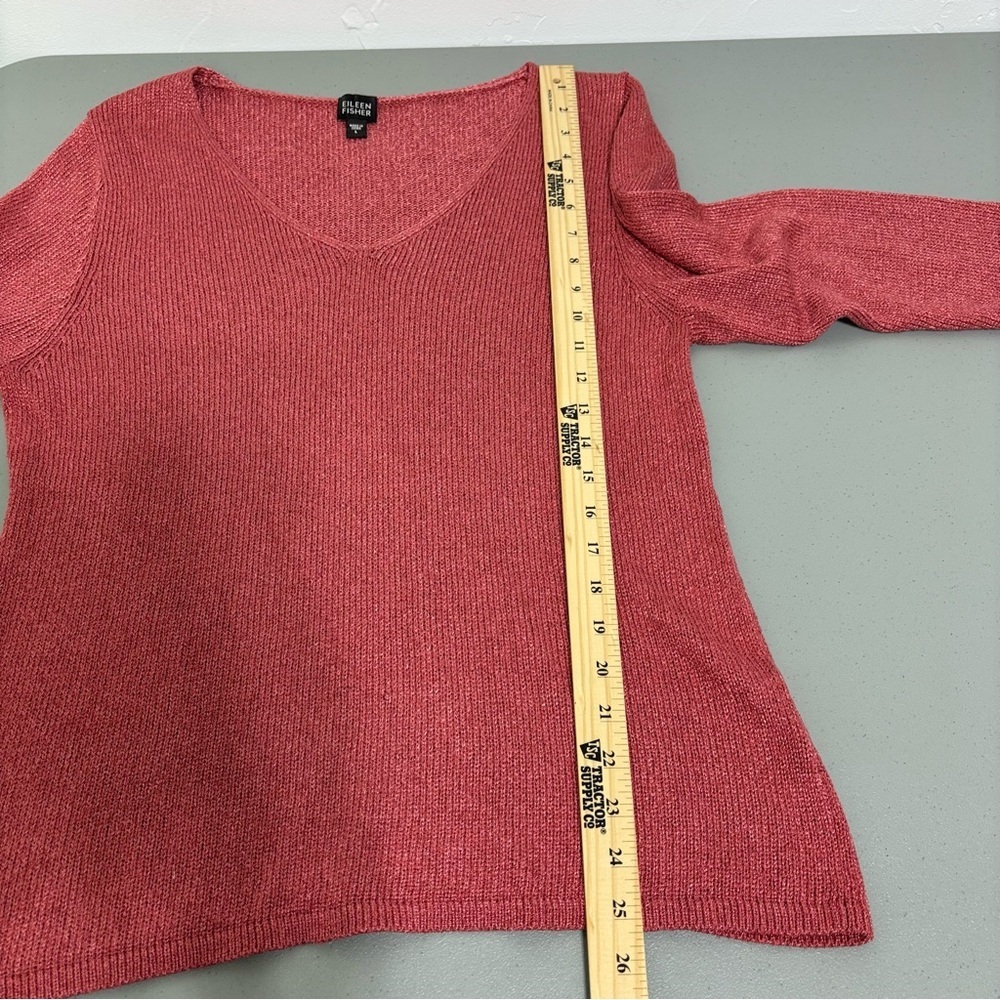 Eileen Fisher V Neck Women's Large Sweater Salmon Coral Silk Rayon - Picture 9 of 12